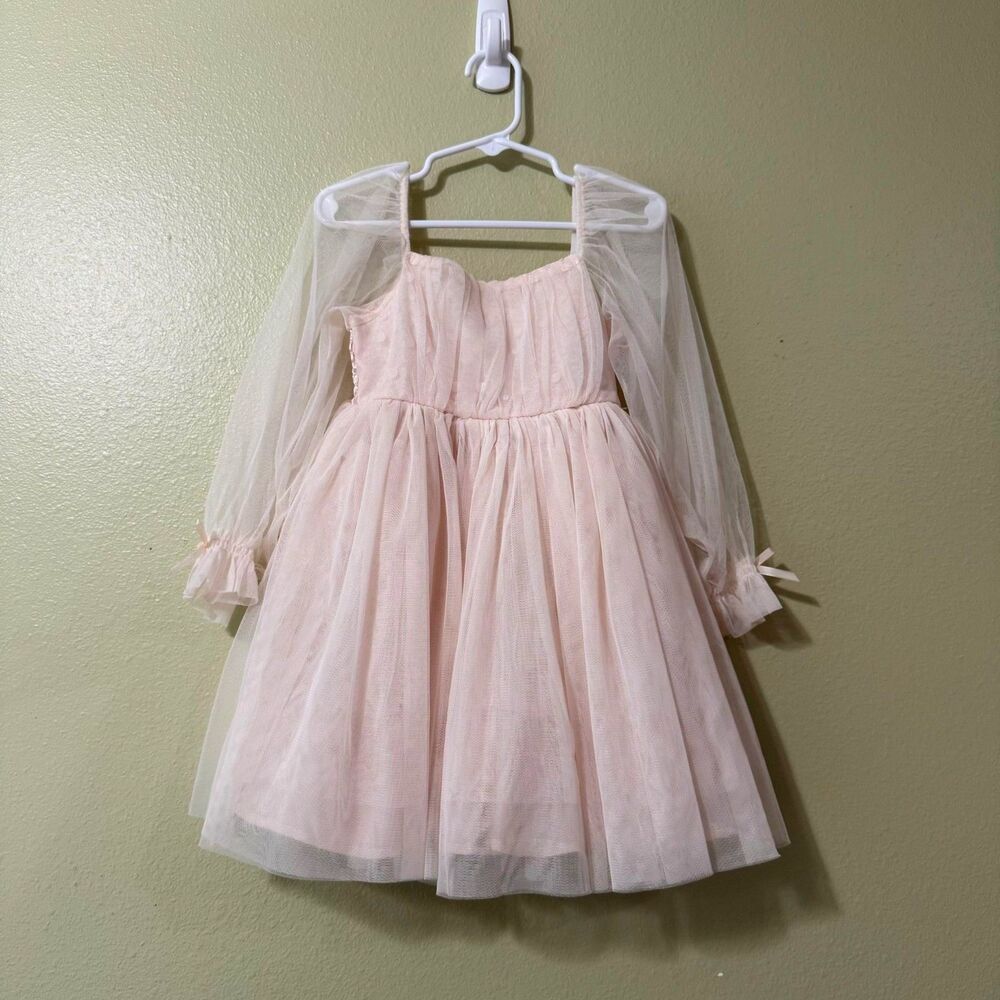 Habitual Kids Girls Blush Pink Sequin Tulle Long Sleeve Dress - Size 4T